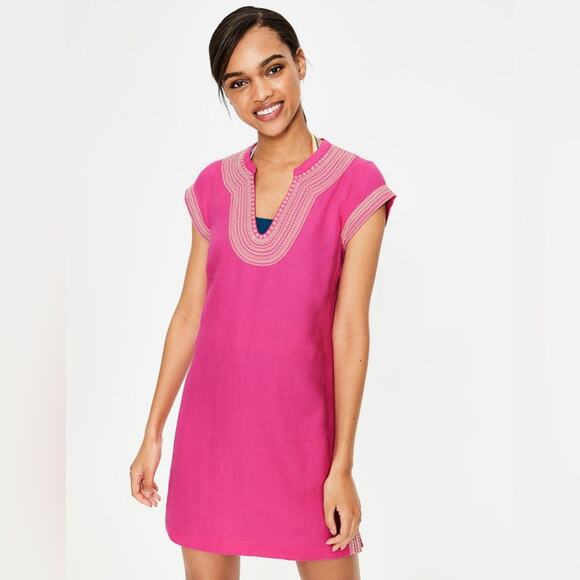 Boden Yasmin Embroidered Pink Linen Tunic Dress Size 10 - Picture 2 of 8